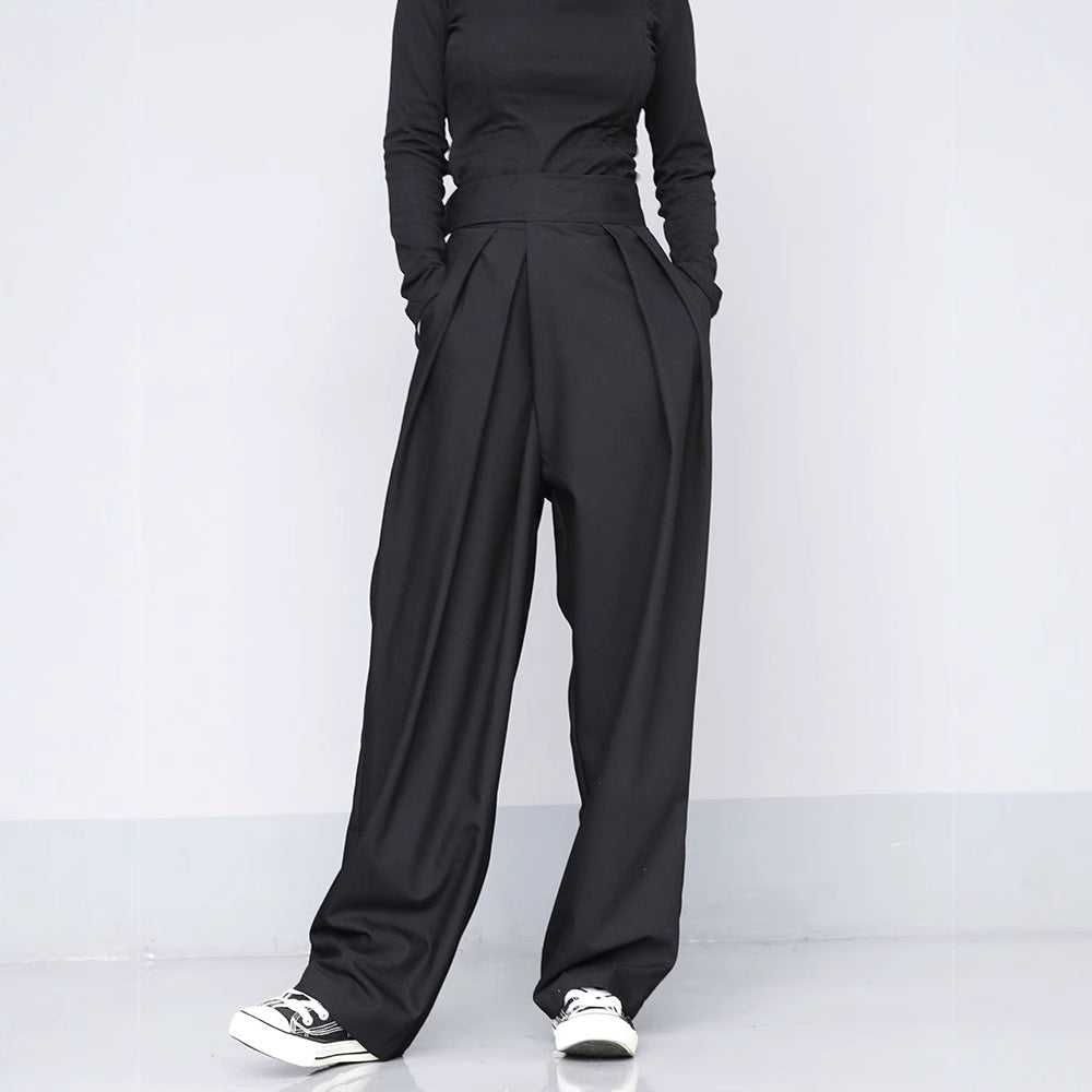 Black Suit Draping Casual Wide-leg Pants - cas7m