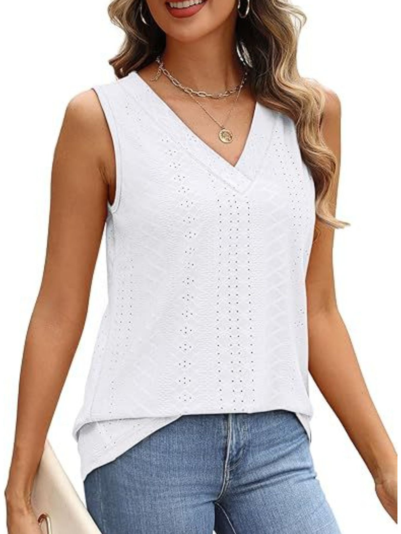 Eyelet V-Neck Tank - cas7m
