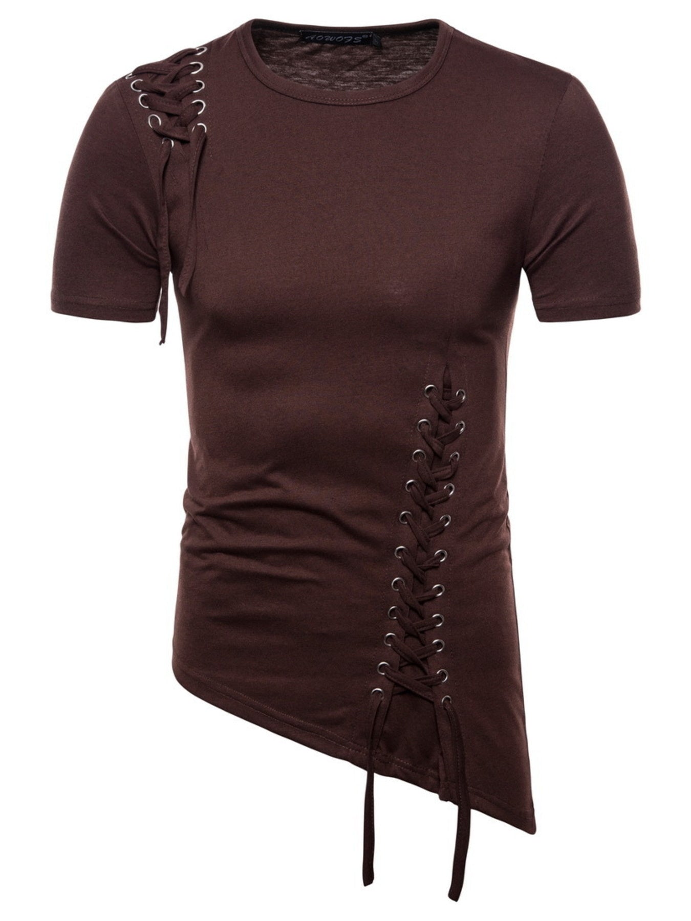 Men's Lace-Up Asymmetric Hem T-Shirt - cas7m