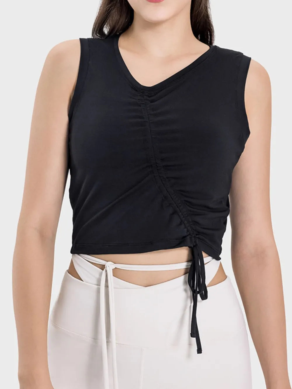 Millennia Drawstring Ruched Wide Strap Active Tank - cas7m
