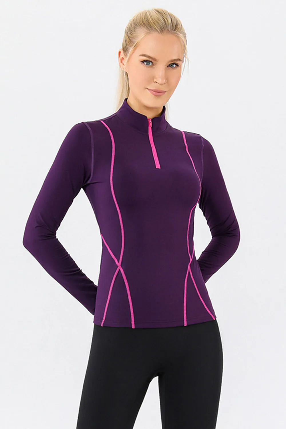 Mock Neck Quarter Zip Active T-Shirt - cas7m