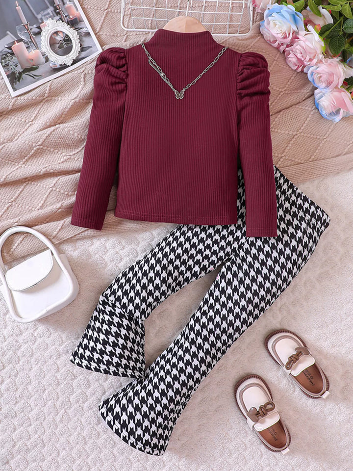 Children's Long Sleeve Top & Houndstooth Pants Set - cas7m