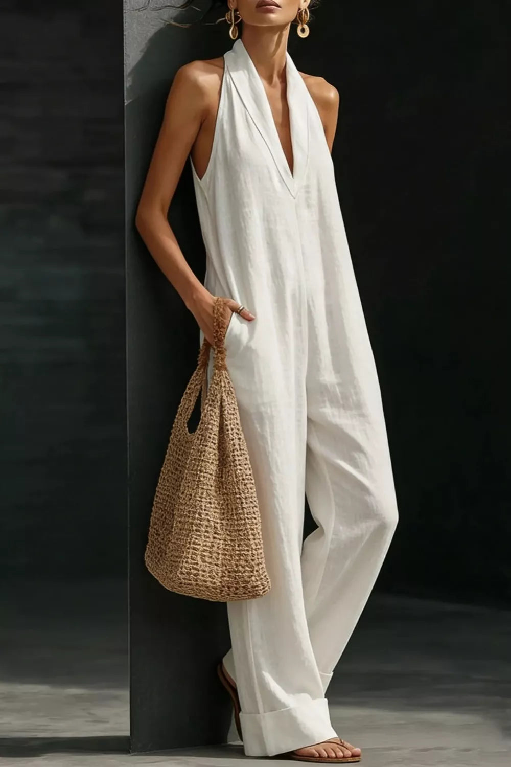 CozyPocket Polyester Dress - Easy Care & Stylish Comfort - cas7m