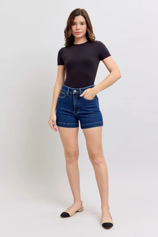 Judy Blue Full Size High Waist Tummy Control Denim Shorts Plus Size - cas7m