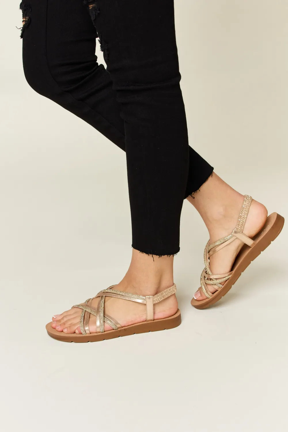 Forever Link Rhinestone Crisscross Flat Sandals - cas7m