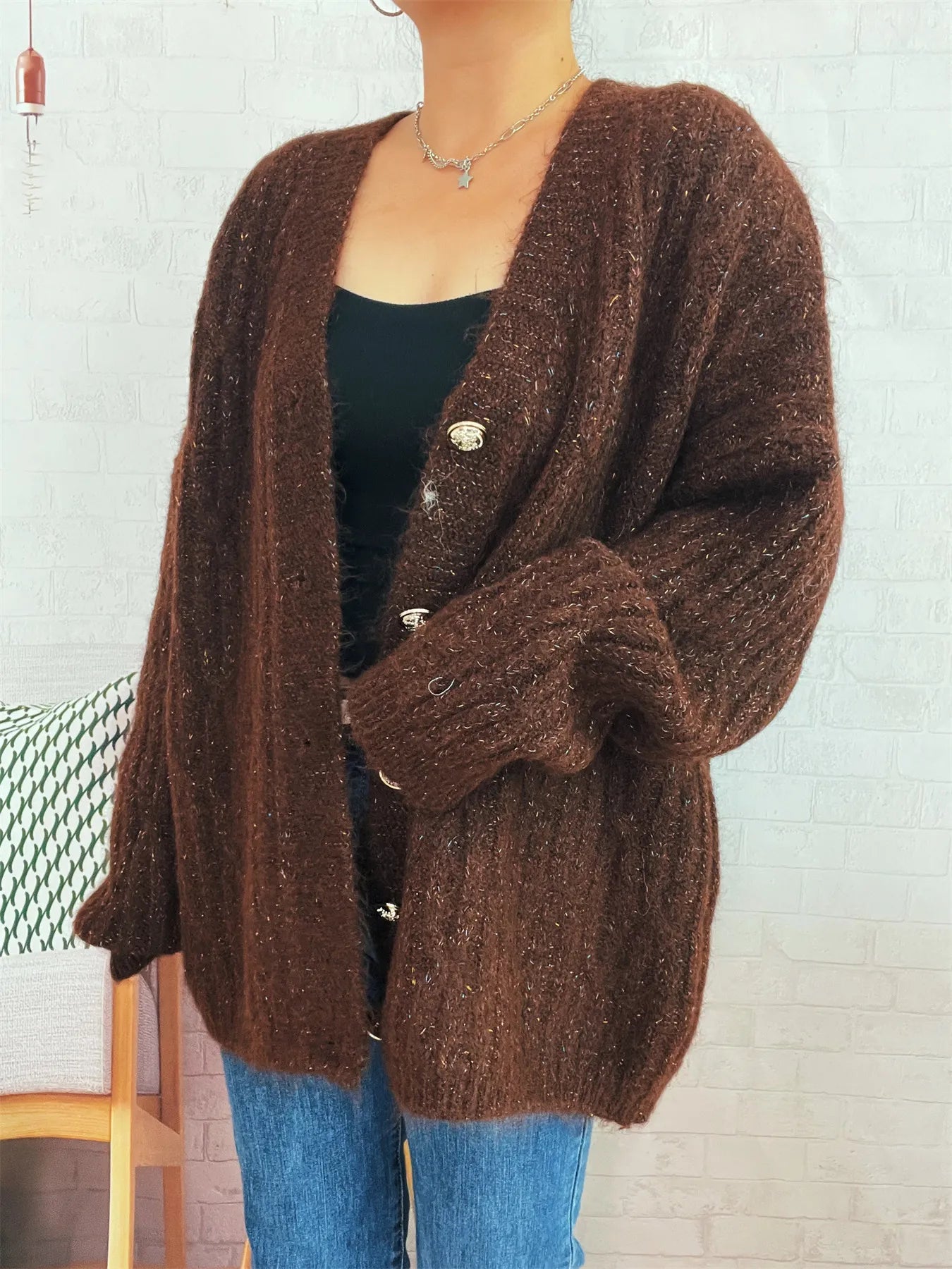 Cable Knit Button-Up Cardigan - cas7m