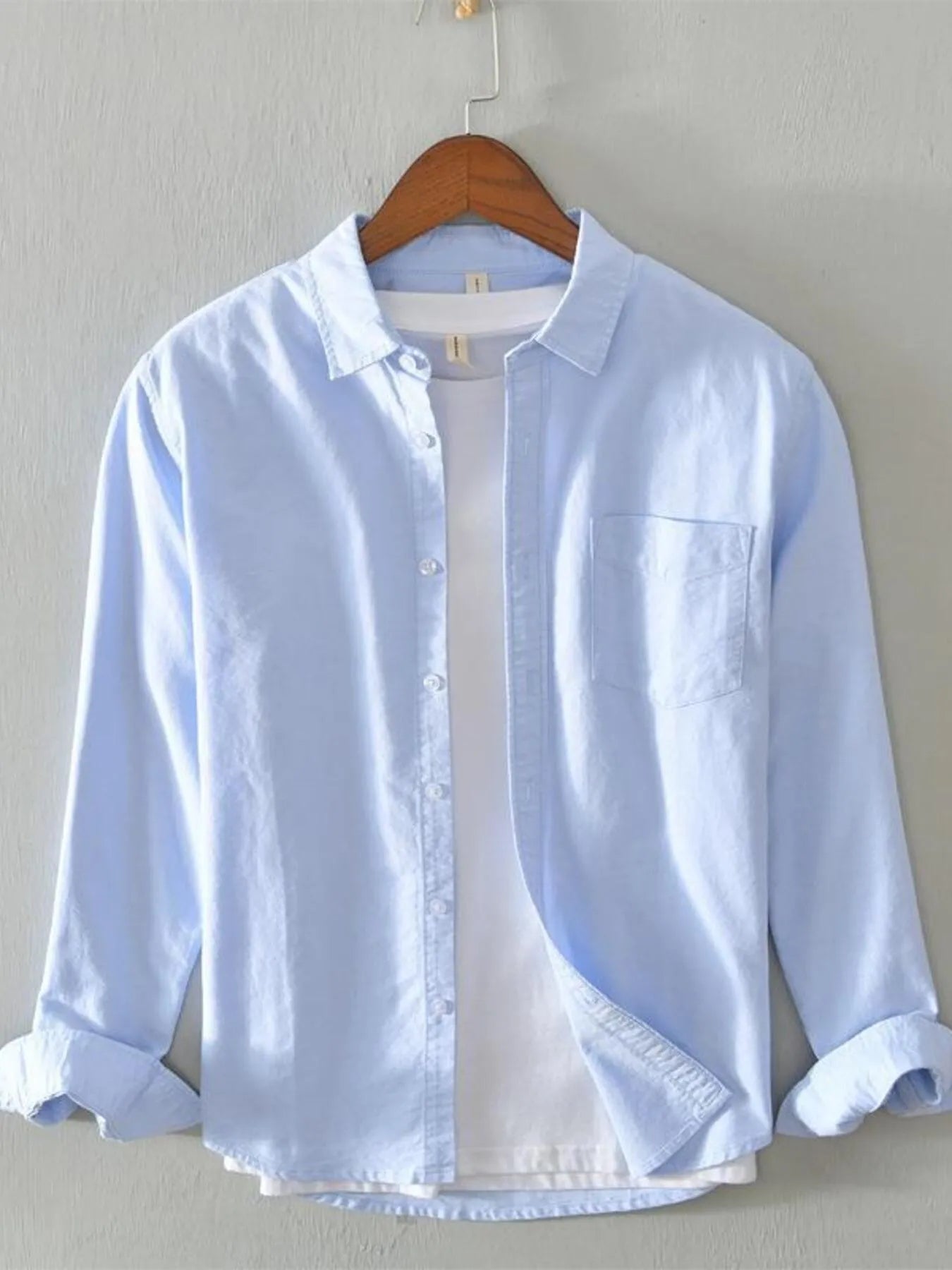 Men's Plus Size Button Up Long Sleeve Shirt - cas7m