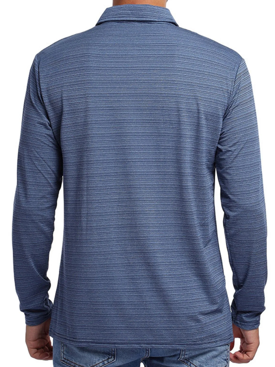 Men's Striped Long Sleeve Polo Shirt - cas7m