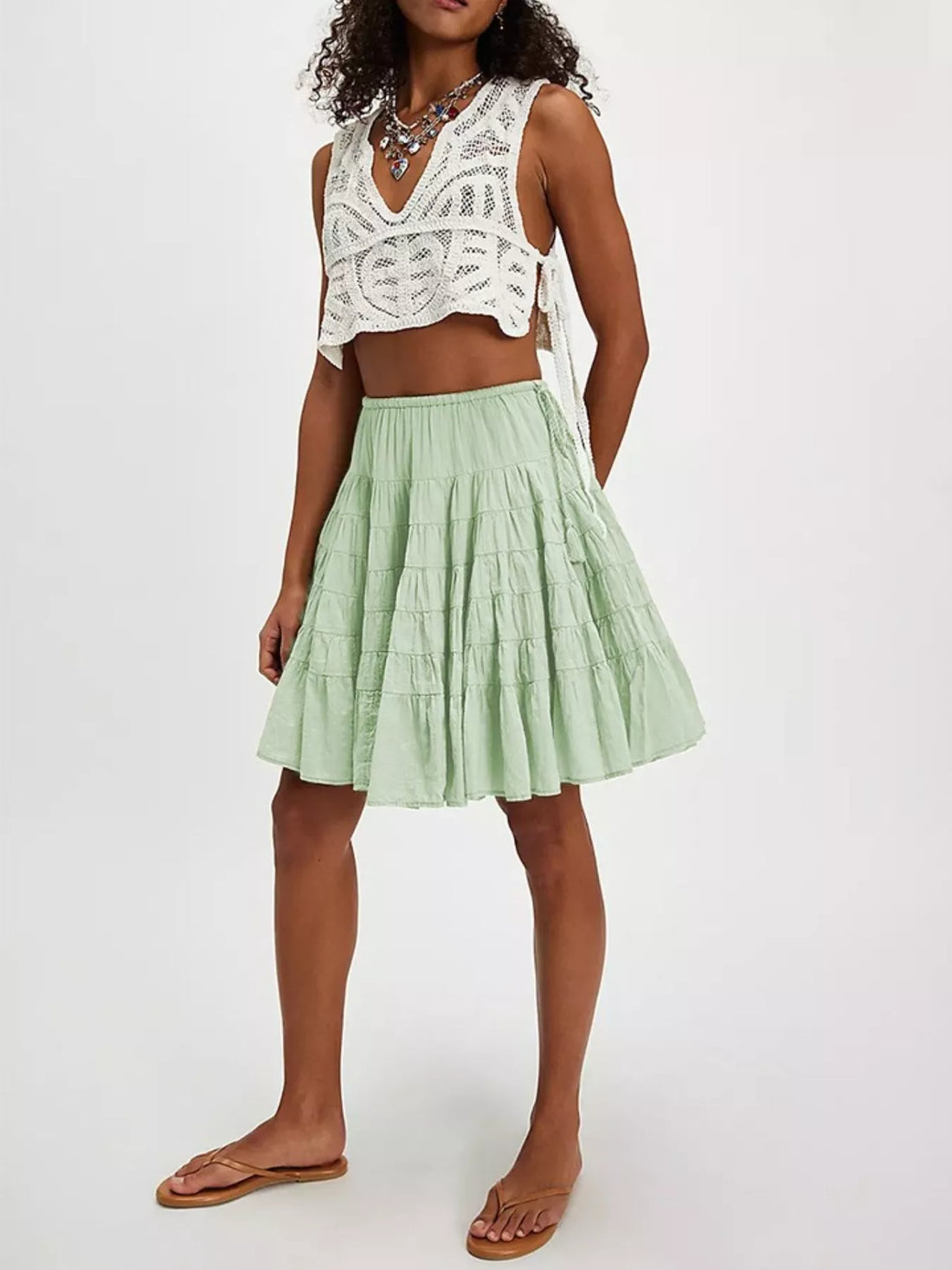 Tiered Drawstring Mini Skirt - cas7m