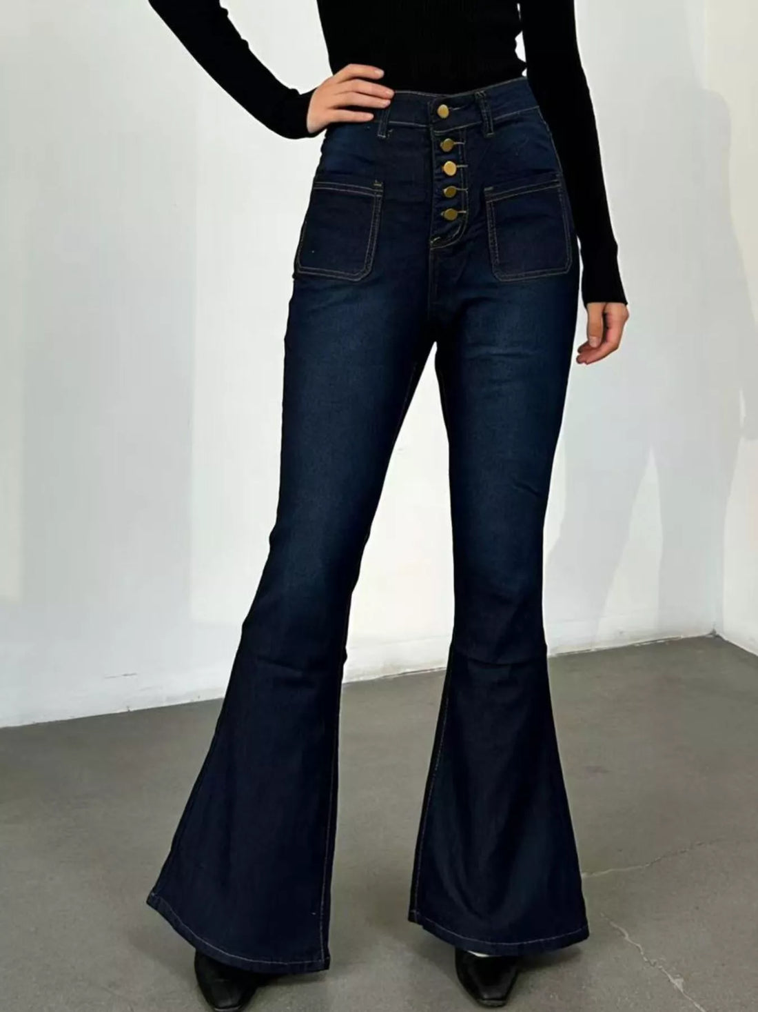 Full Size High-Waisted Button-Fly Flare Jeans Plus Size - cas7m