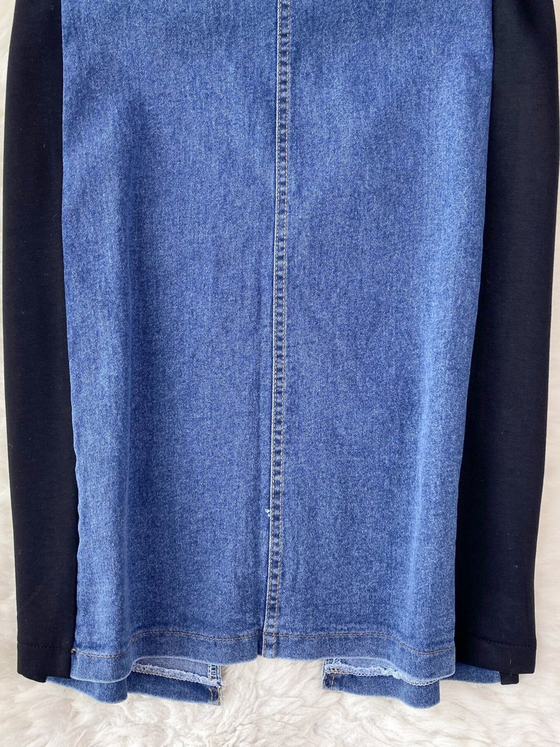 Full Size Denim Patchwork Short Sleeve Slit Back Dress Plus Size - cas7m