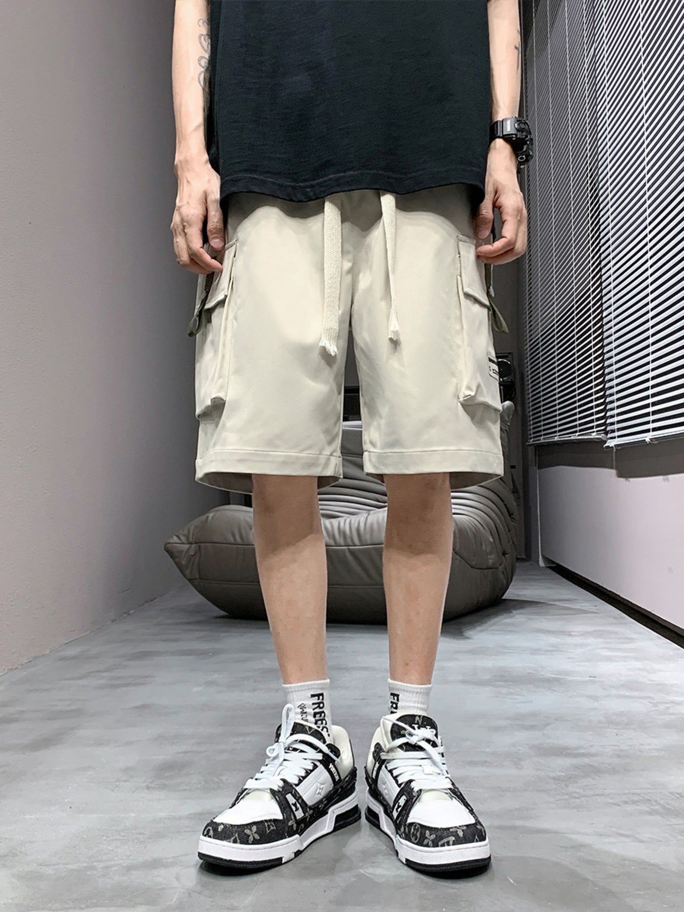 Men's Plus Size Casual Cargo Shorts with Drawstring - cas7m