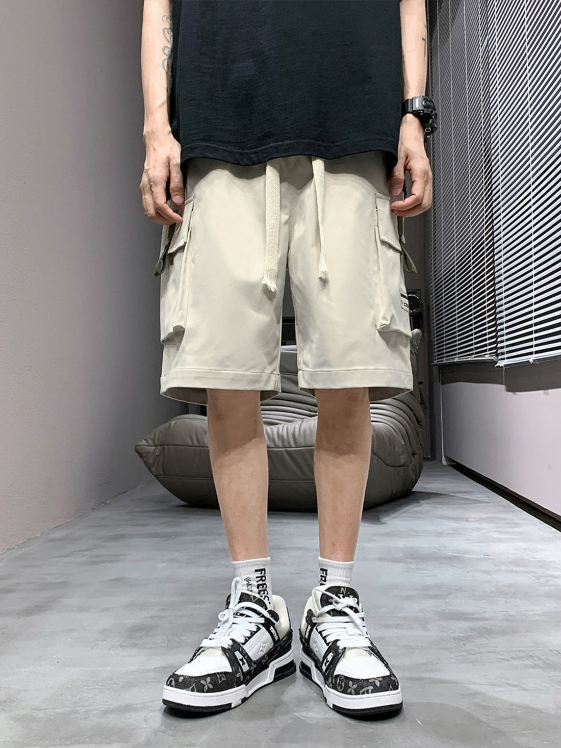 Men's Plus Size Casual Cargo Shorts with Drawstring - cas7m