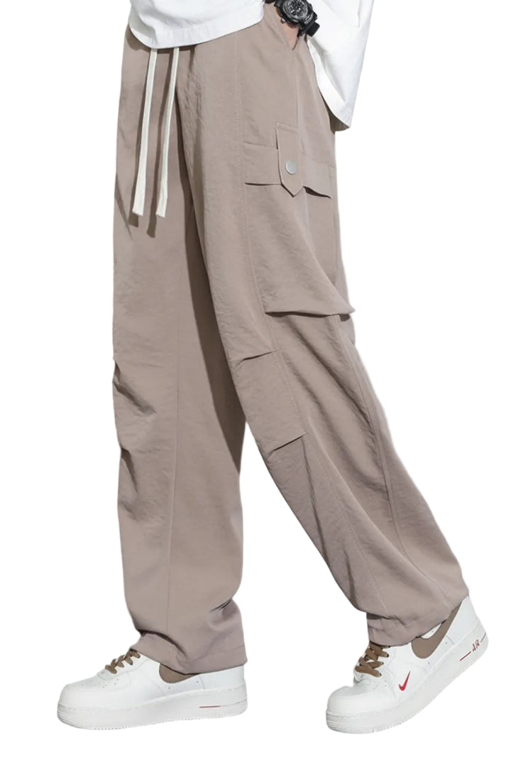 Men's Plus Size Relaxed Fit Cargo Pants with Drawstring - cas7m