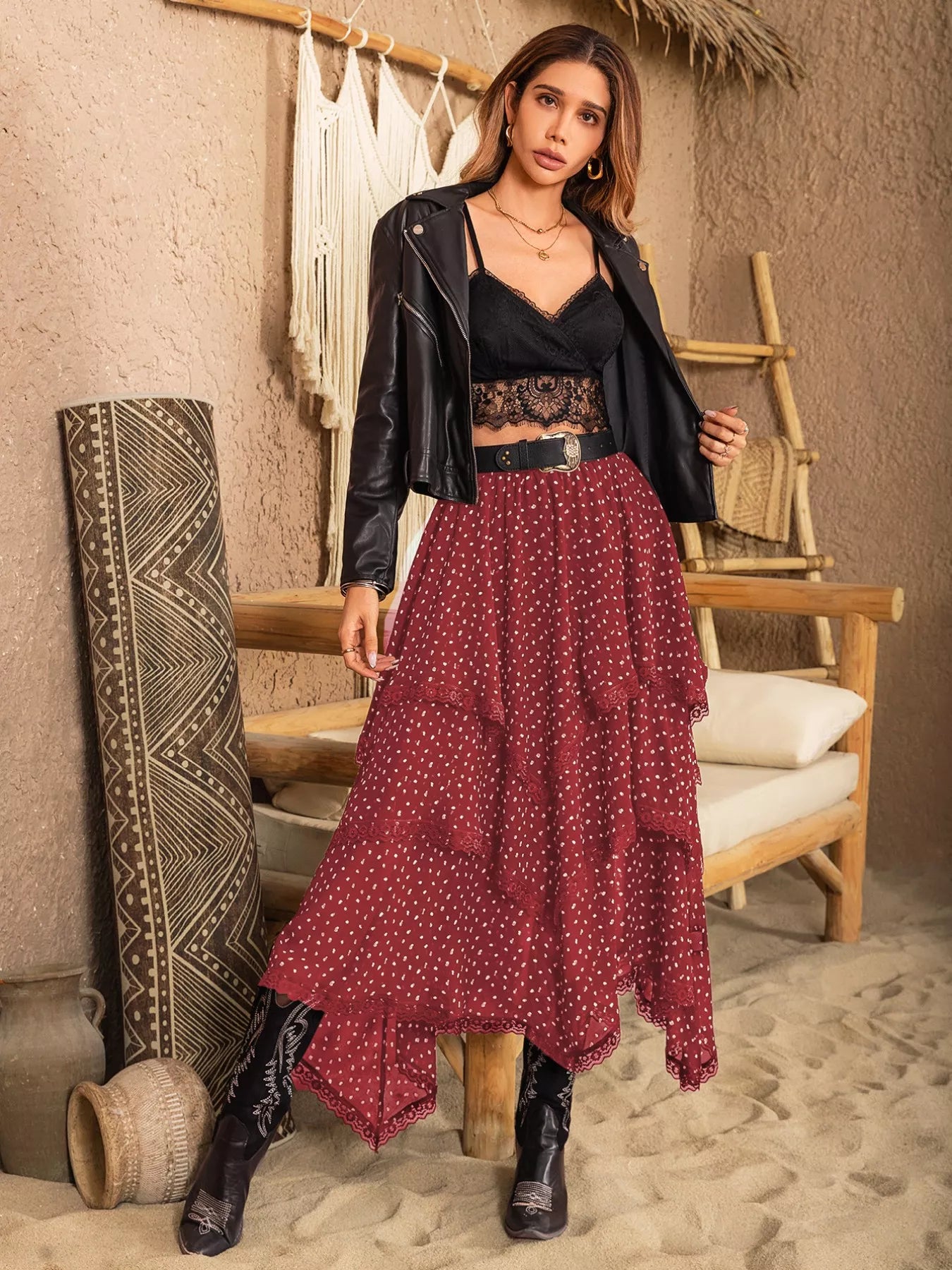 Lace Detail Layered Skirt - cas7m