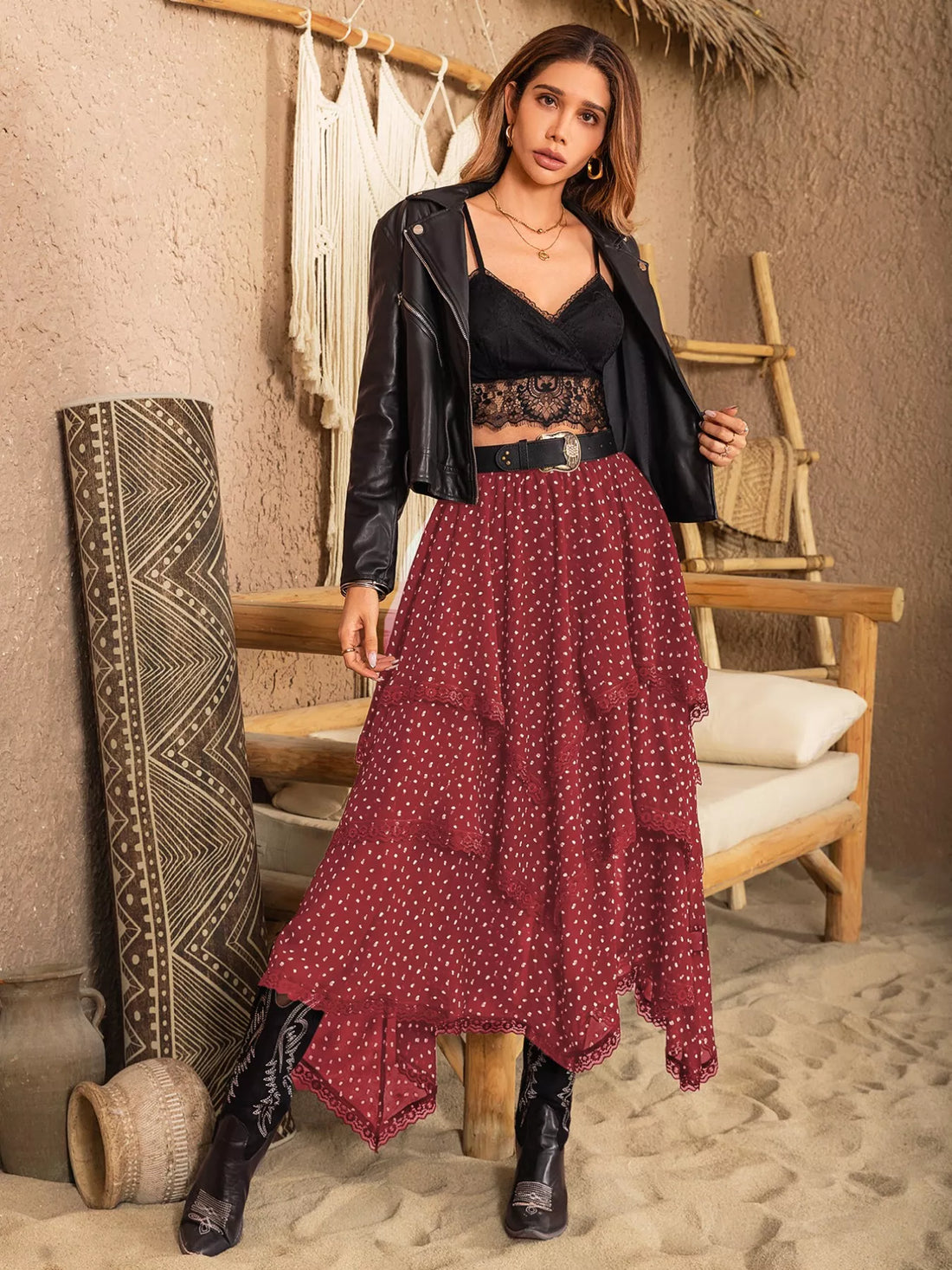 Lace Detail Layered Skirt - cas7m