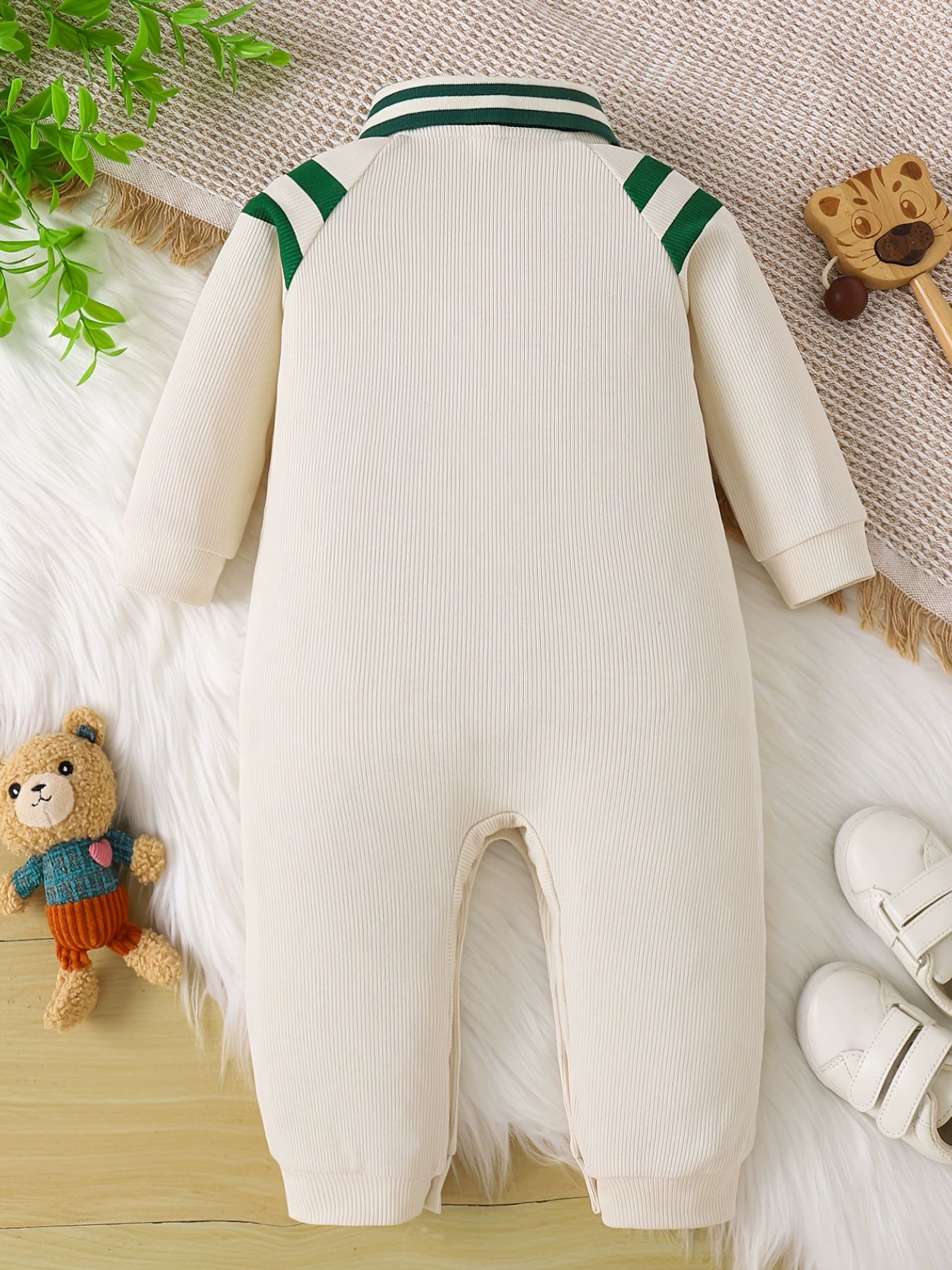 Children's Striped Collar Long Sleeve One-Piece - cas7m