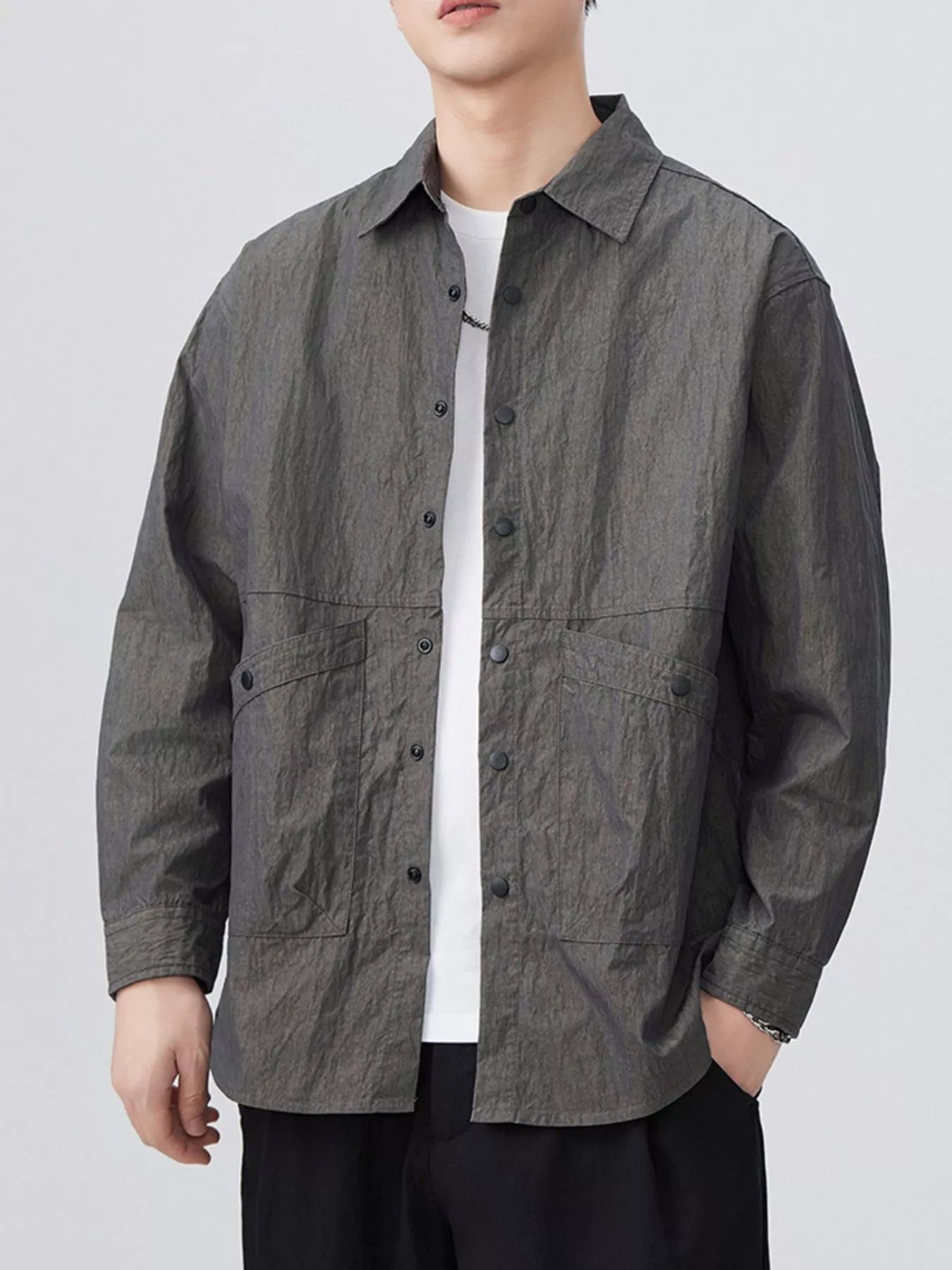 Men's Plus Size Button Up Long Sleeve Shirt - cas7m