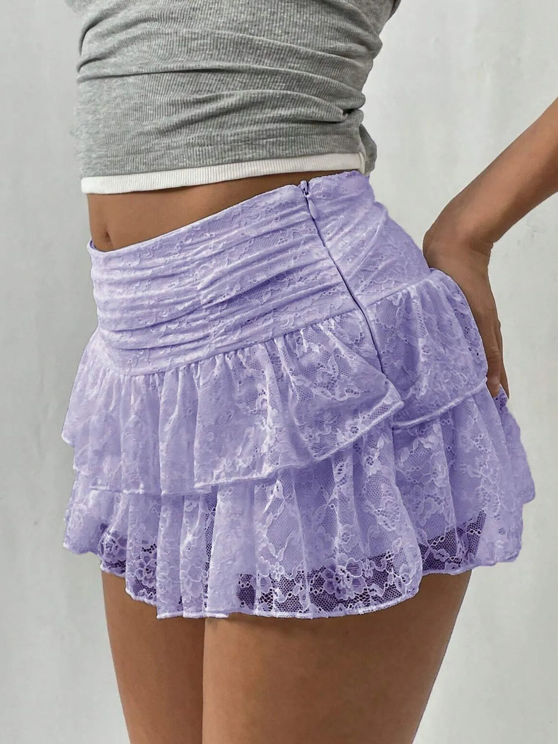 Lace Layered Mini Skirt - cas7m