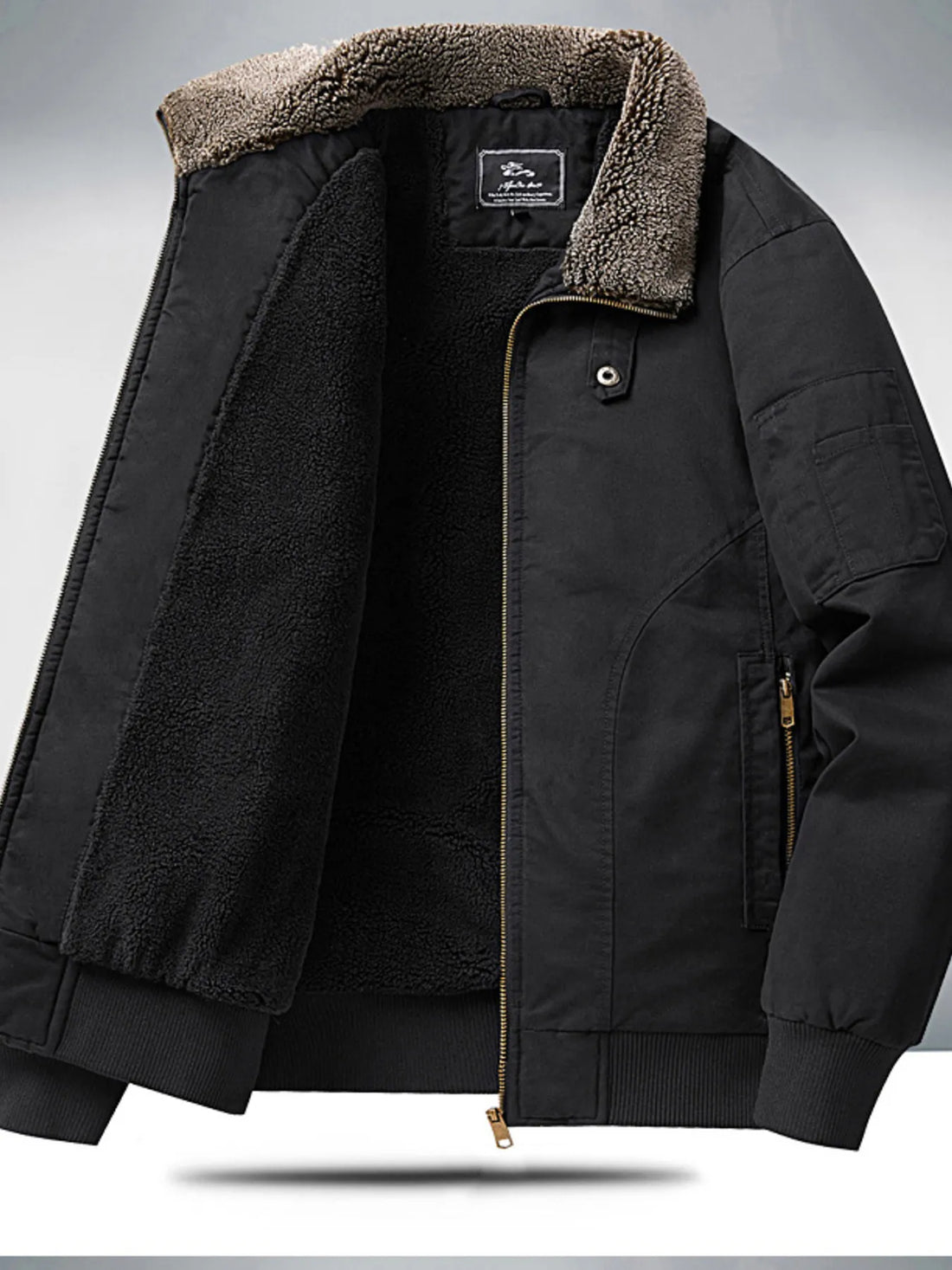 Men's Plus Size Sherpa Lined Zip Up Jacket - cas7m