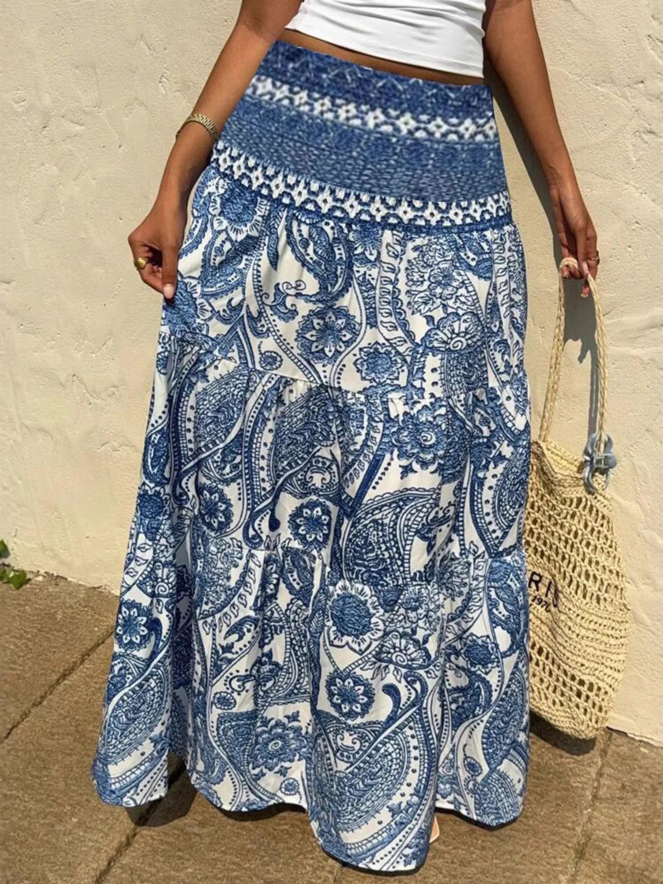 Printed Tiered Maxi Skirt - cas7m