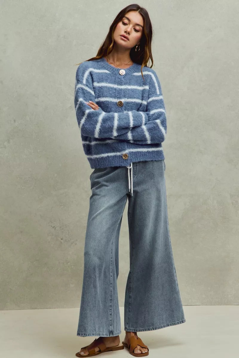 SO ME Mid Rise Elastic Waist Flare Denim Jeans - cas7m