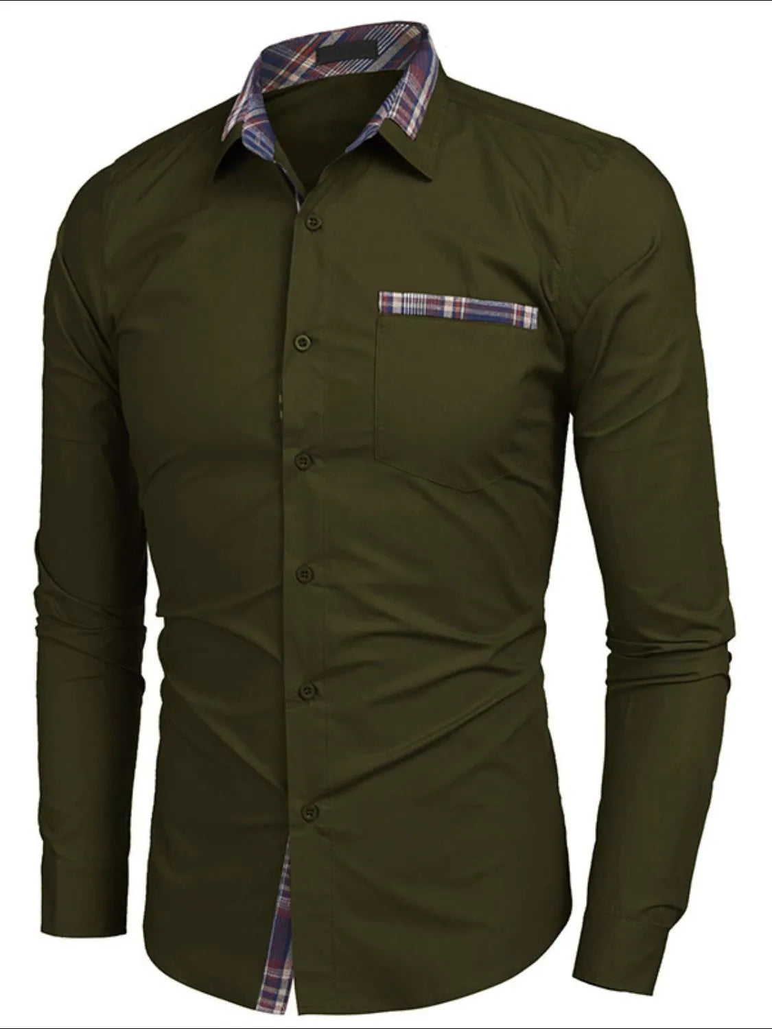 Men's Plaid Collared Neck Long Sleeve Shirt - cas7m