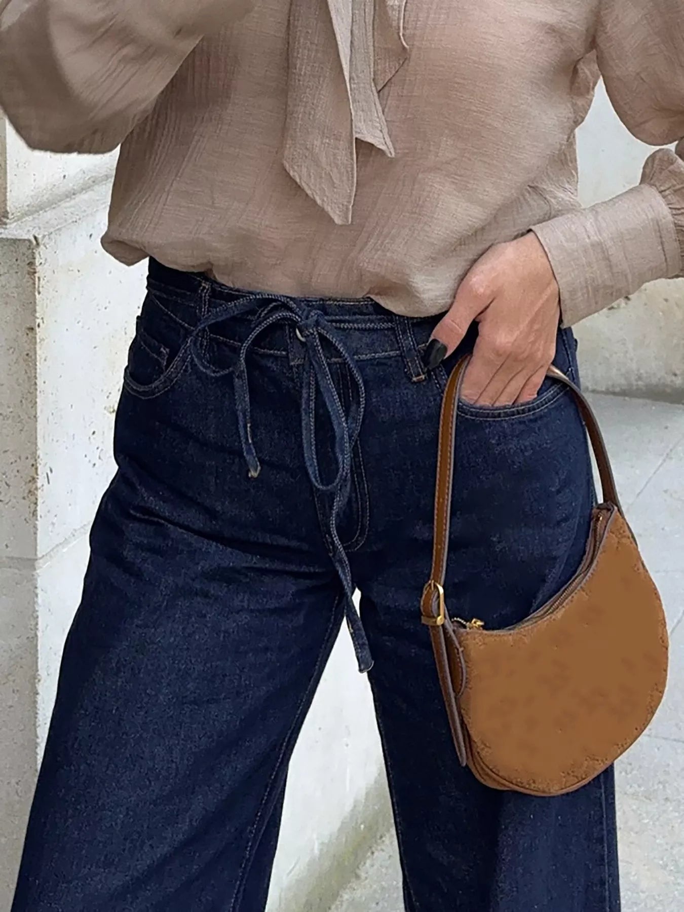 Tied Loose Fit Flare Jeans - cas7m