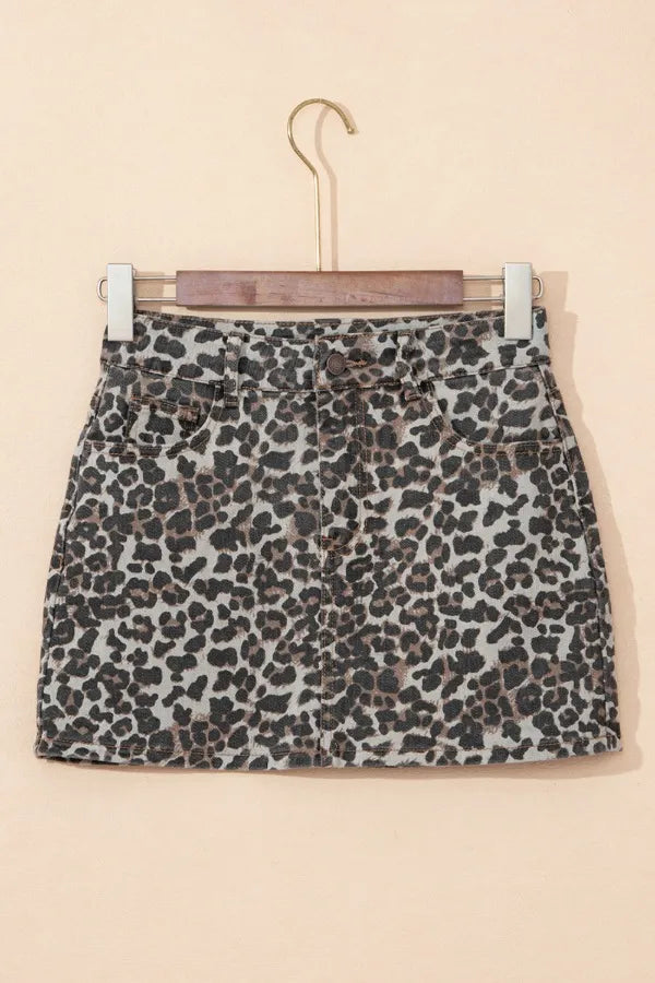 Leopard Denim Mini Skirt - cas7m