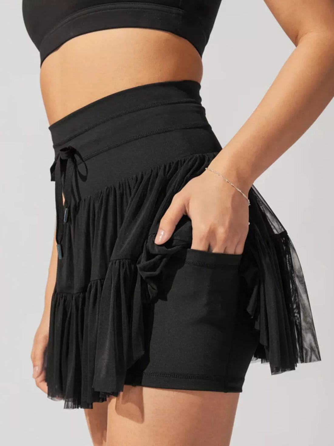 Tiered Skort with Drawstring - cas7m
