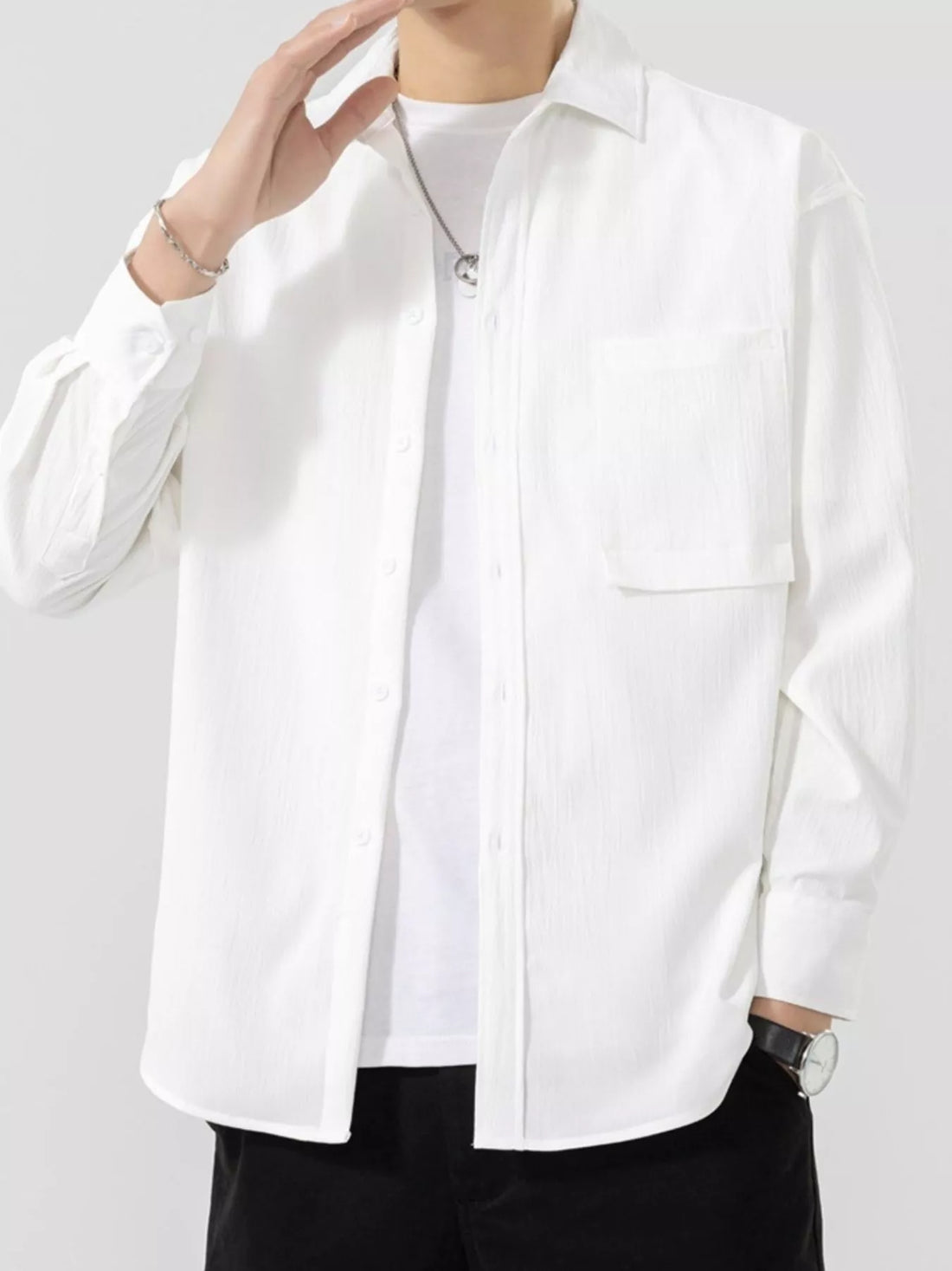 Men's Plus Size Button Up Long Sleeve Shirt - cas7m