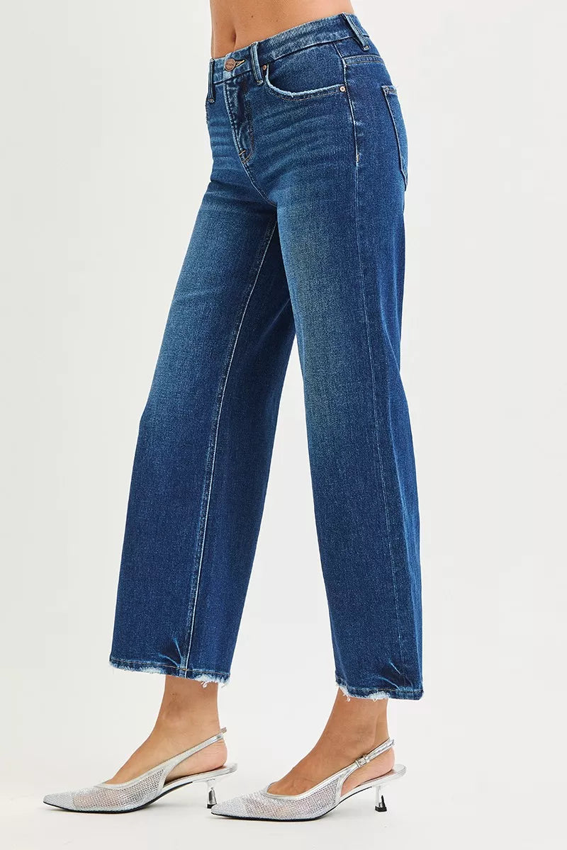 RISEN Tummy Control 4 Way Stretch High Rise Crop Wide Leg Jeans - cas7m