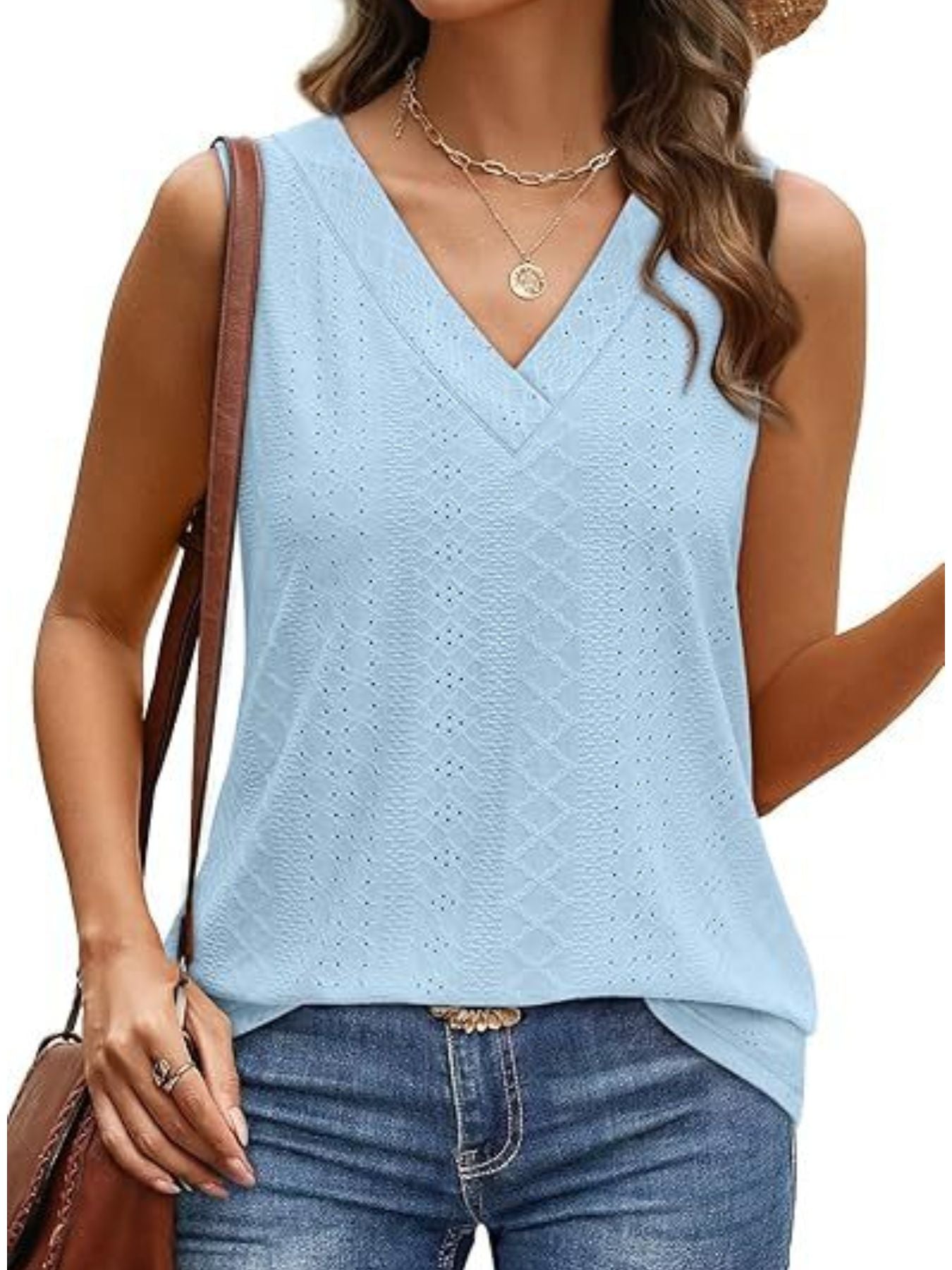 Eyelet V-Neck Tank - cas7m