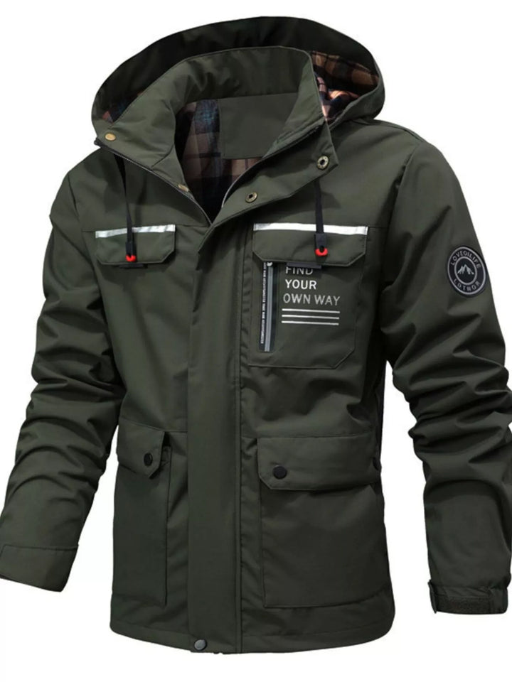 Men's Plus Size Hooded Outdoor Windproof Coat - cas7m