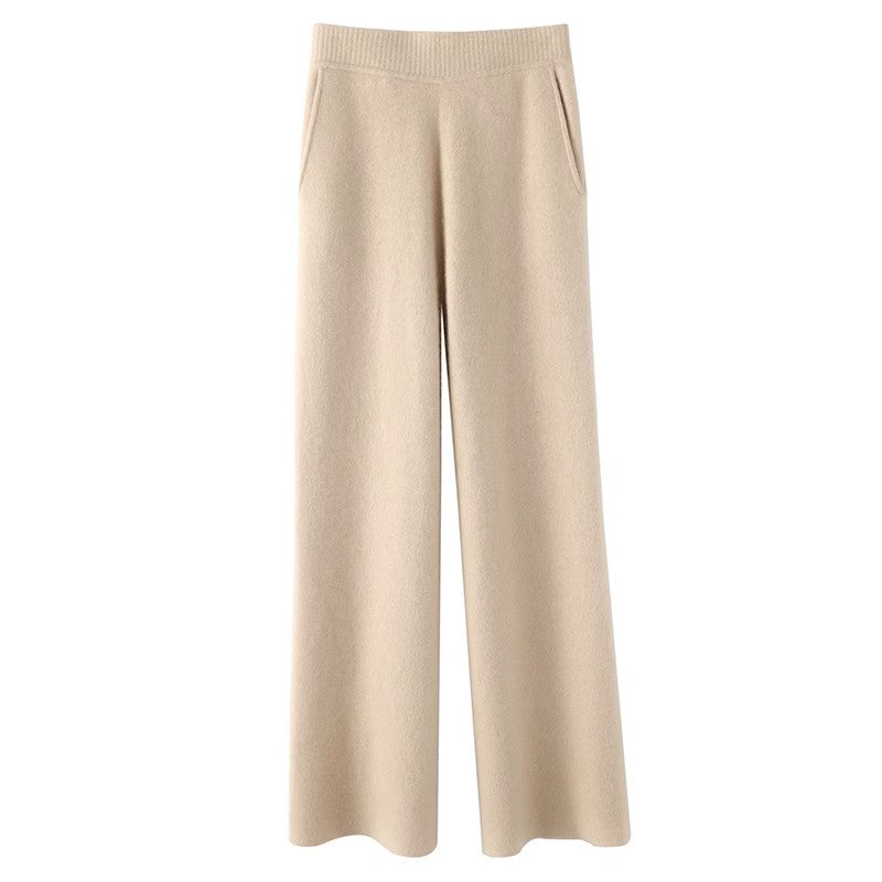 Women's Casual Wide-leg Wool Pants - cas7m