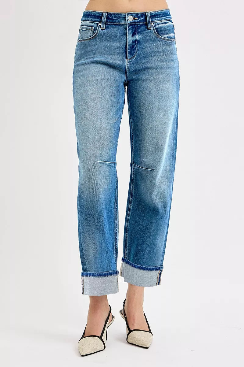 RISEN Slouchy Crop Barrel Cuffed Jeans - cas7m