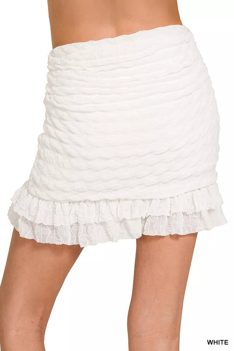 Zenana Ruched Mini Skirt with Built in Shorts - cas7m
