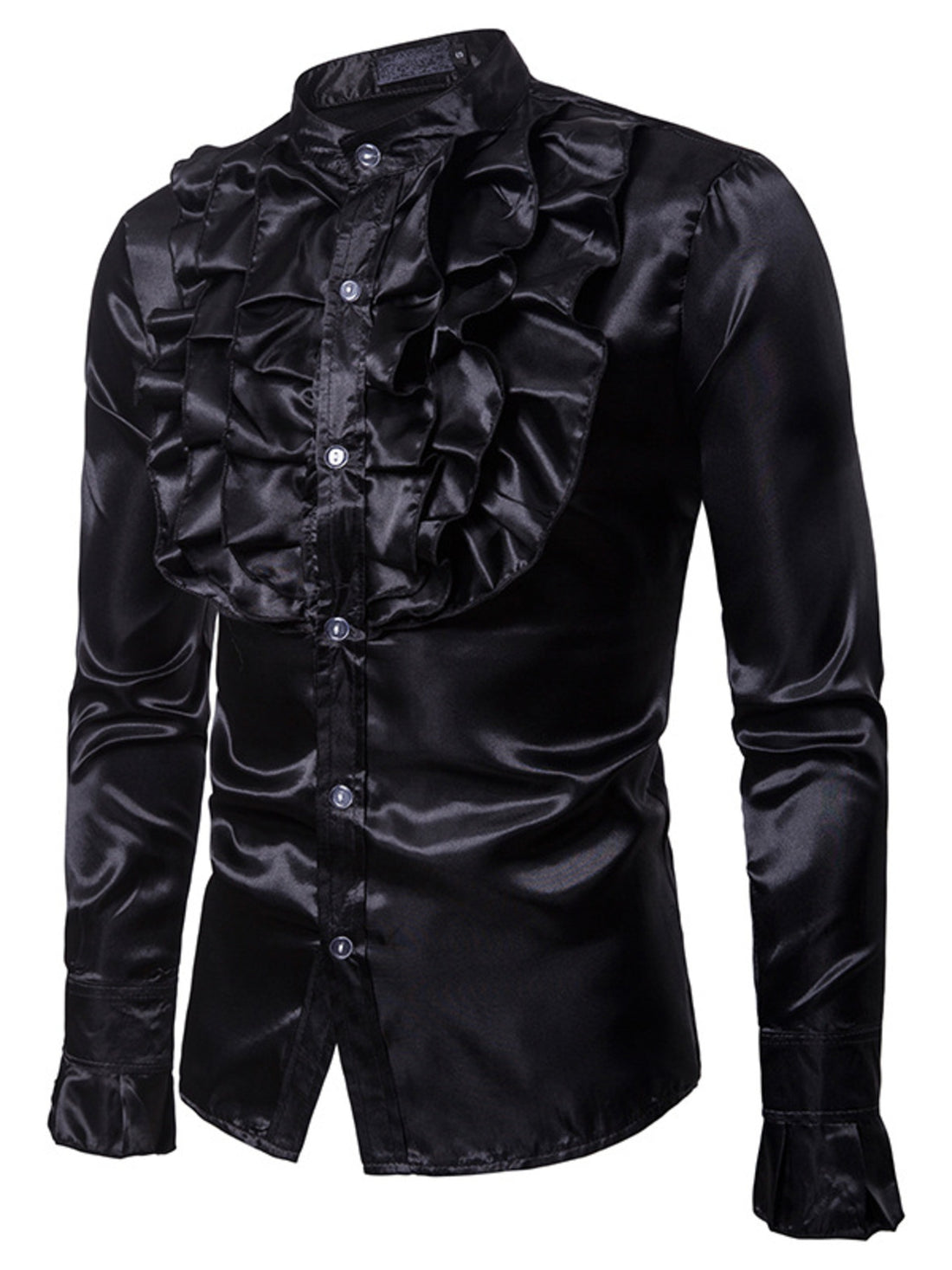 Men's Ruffle Front Long Sleeve Shirt - cas7m