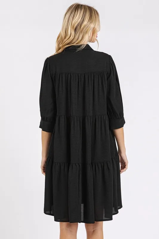 Mittoshop Button Detail Collared Neck Tiered Shirt Dress - cas7m