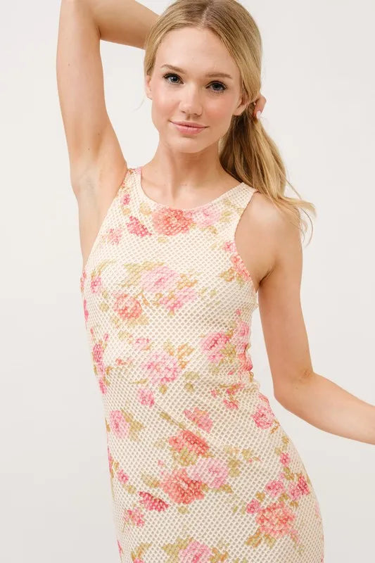 And The Why Floral Fishnet Bodycon Midi Dress - cas7m