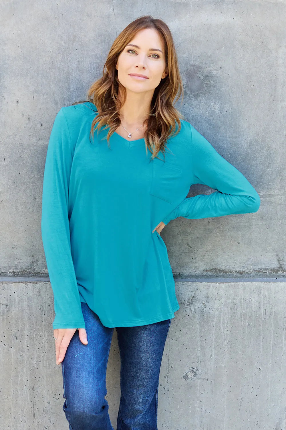 Basic Bae Full Size V-Neck Long Sleeve Top - cas7m