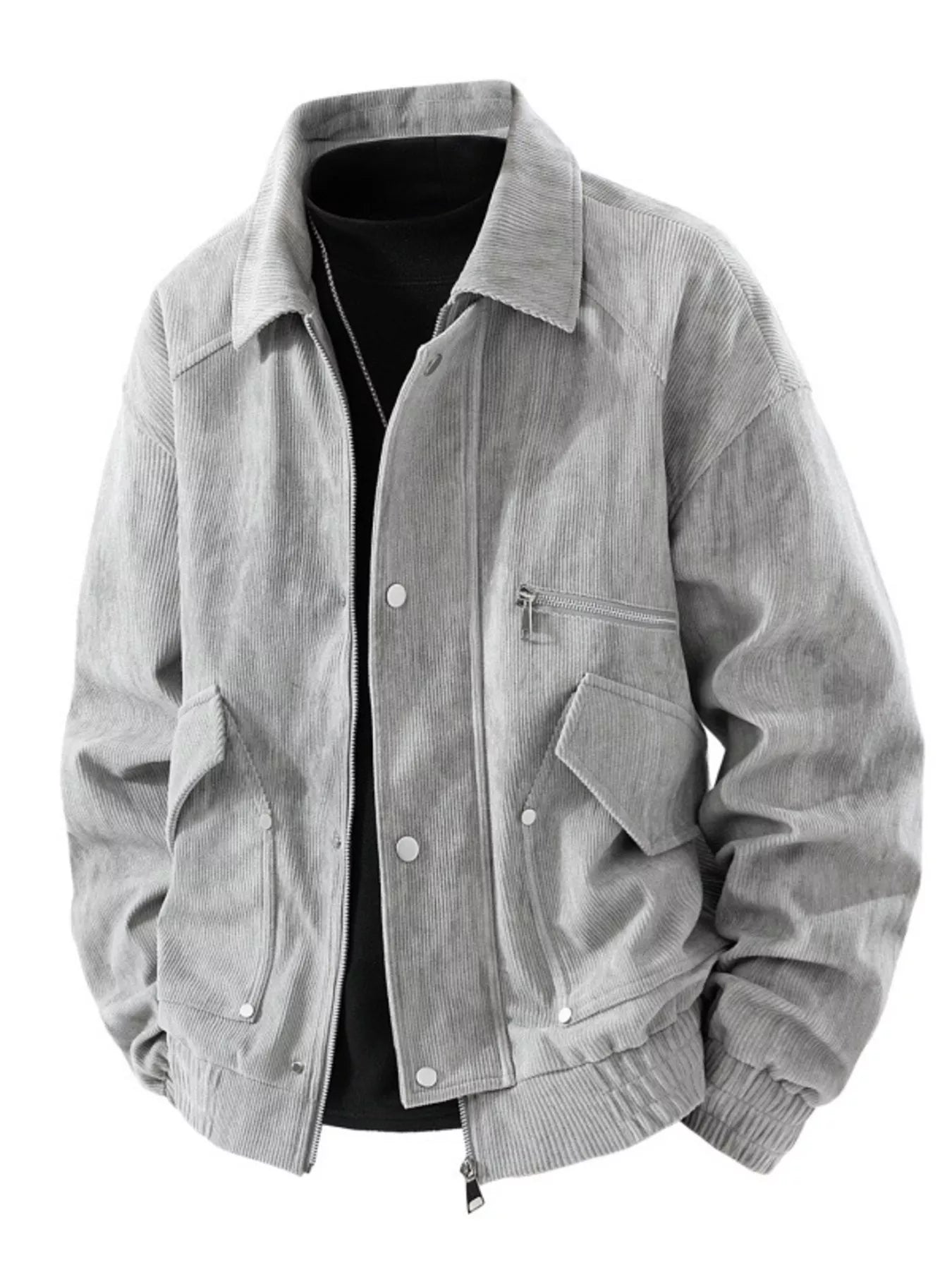 Men's Plus Size Casual Corduroy Snap-Down Jacket - cas7m