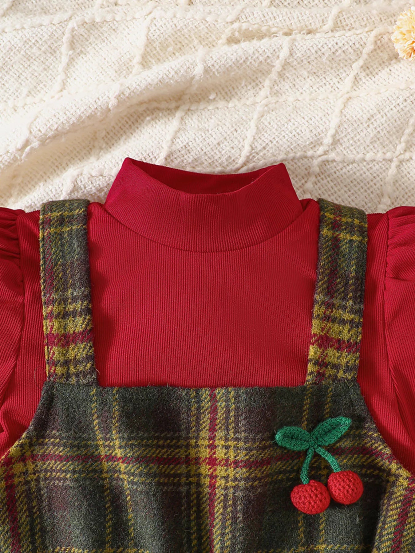 Children's Long Sleeve Top and Plaid Dress Set - cas7m