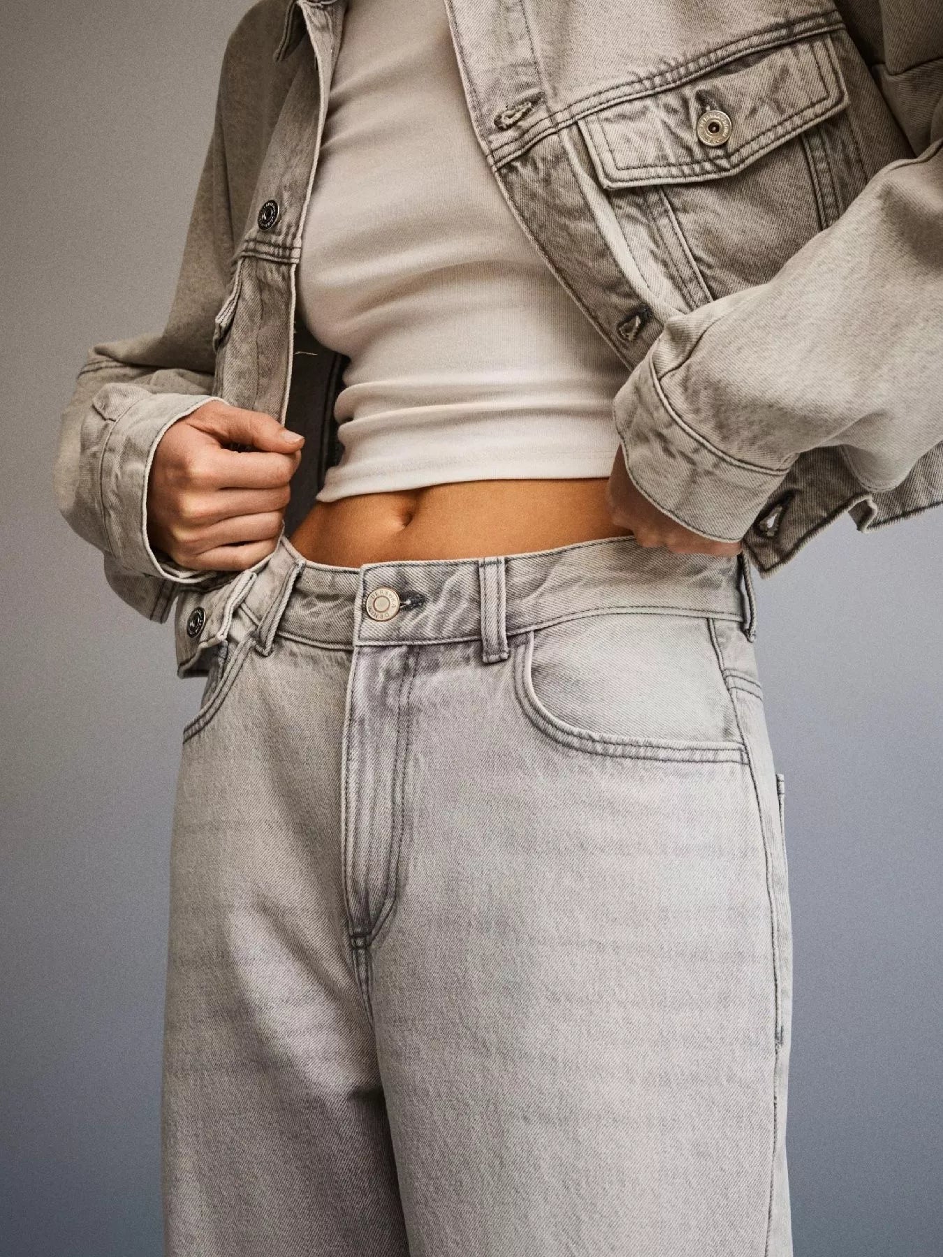Wide Leg Washed Jeans - cas7m