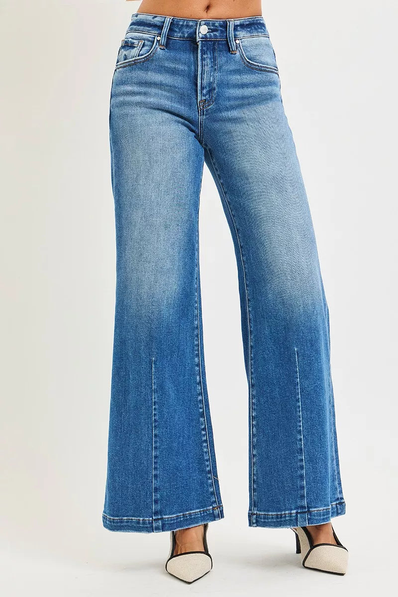 RISEN Full Size Mid Rise Wide Leg Jeans with Flared Look Plus Size - cas7m