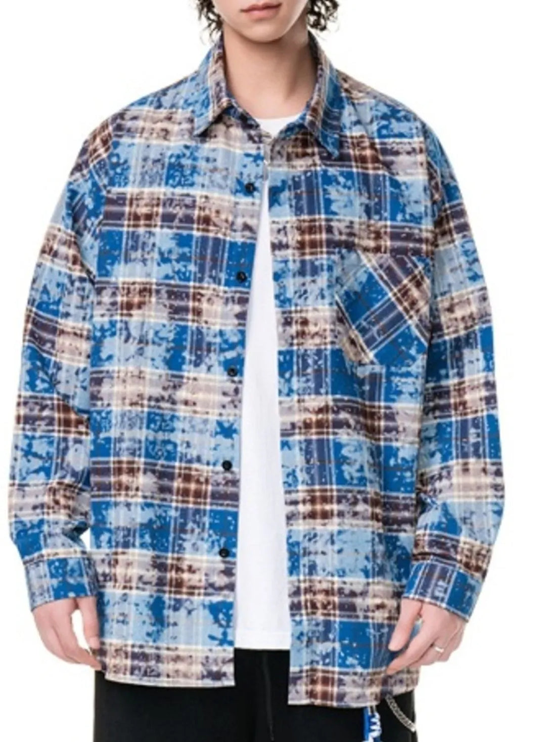Men's Plus Size Plaid Long Sleeve Shirt - cas7m