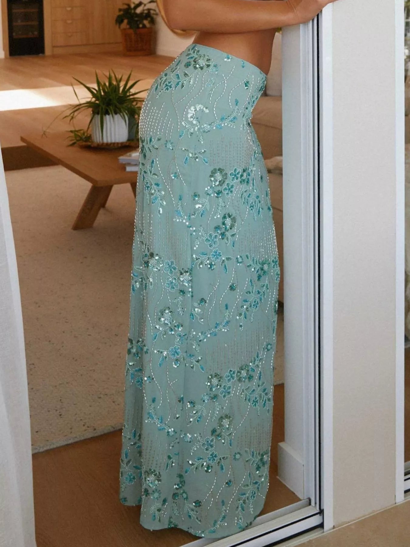 Sequin Embroidered Maxi Skirt - cas7m