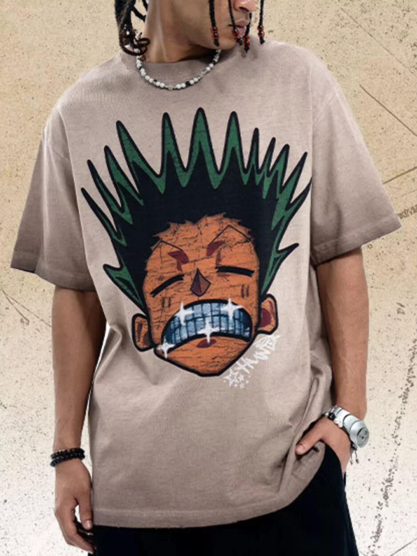 Men's Graphic Round Neck Oversized T-Shirt - cas7m