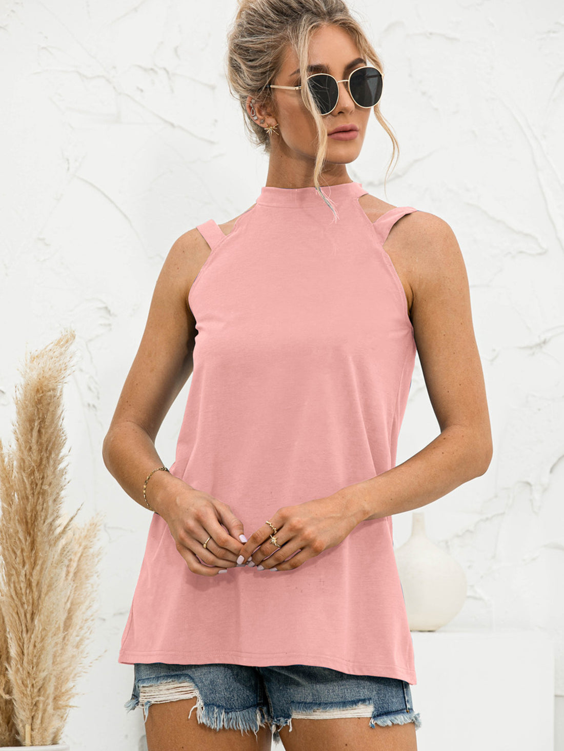 Cutout Mock Neck Tank - cas7m