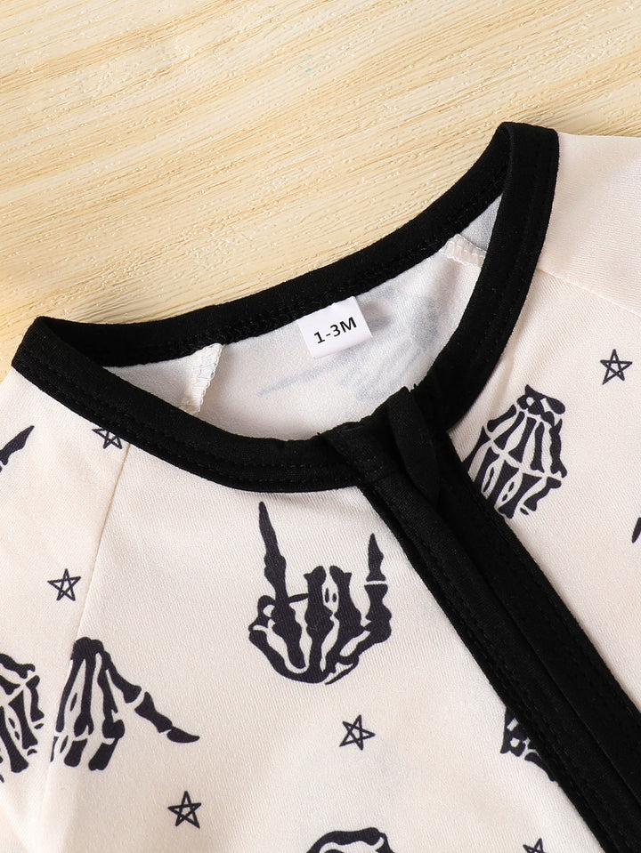 Children's Skeleton Hand Print Zipper Front One-Piece - cas7m